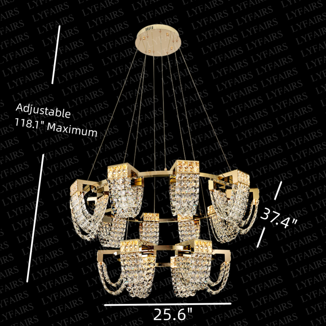 Luxury Newly Crystal Chandelier in Champagne Gold Finish with Round Tiered Design and K9 Crystal