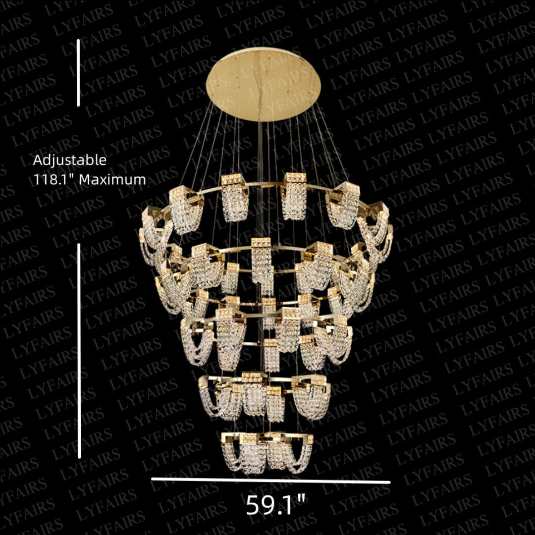 Luxury Newly Crystal Chandelier in Champagne Gold Finish with Round Tiered Design and K9 Crystal