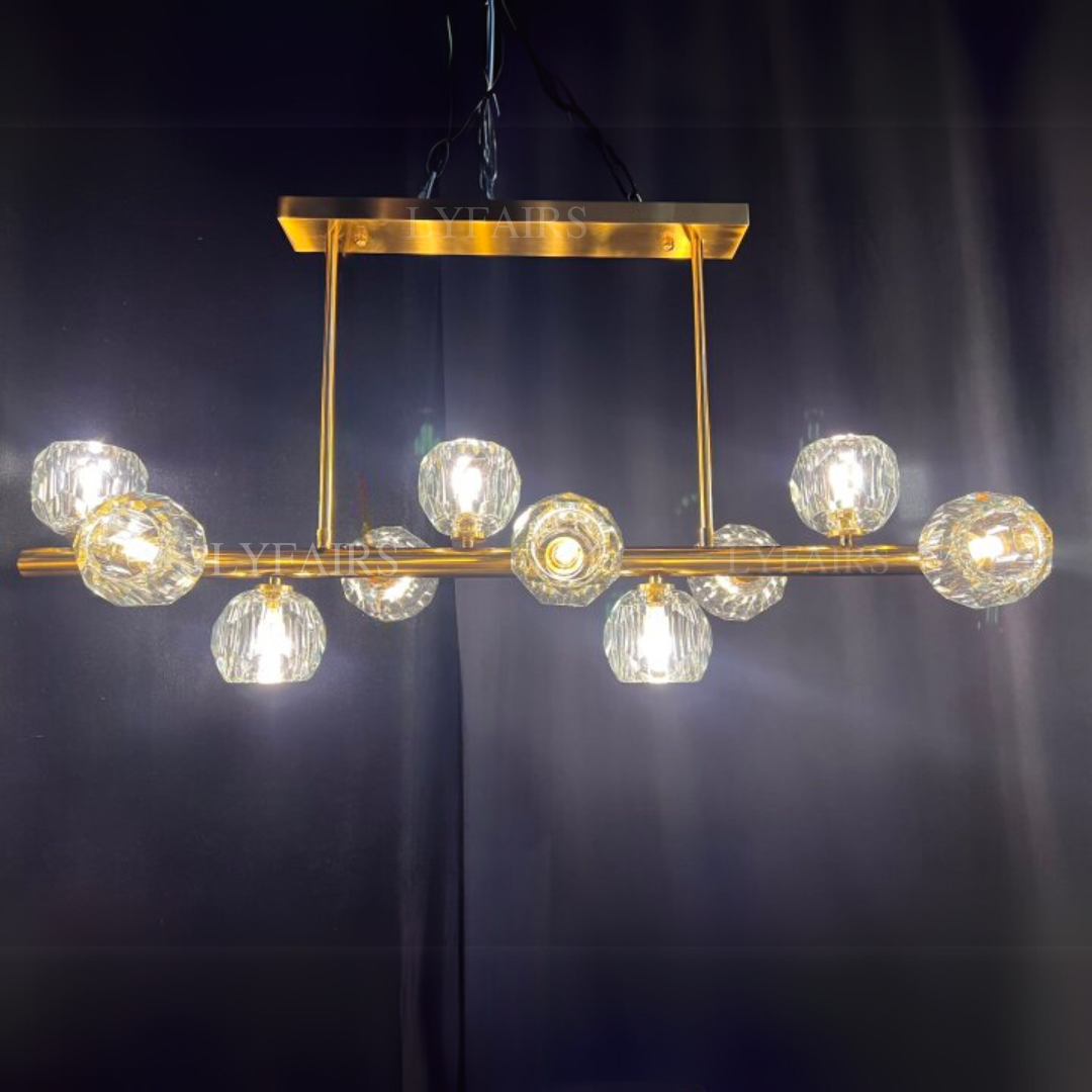 Luxury Pure Copper Chandelier K9 Crystal Dining Room Chandelier Modern Gold Ceiling Popular Molecular Bar