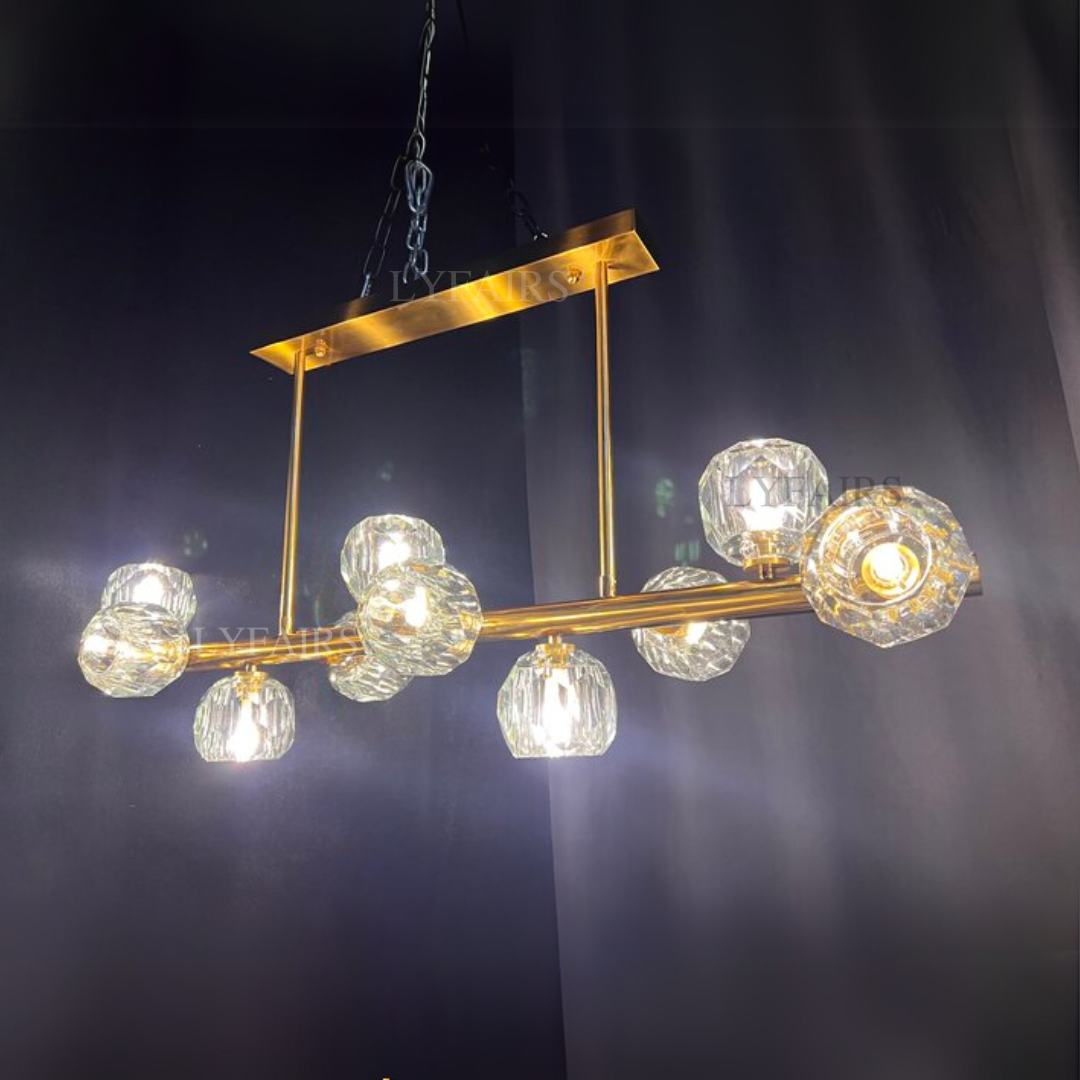 Luxury Pure Copper Chandelier K9 Crystal Dining Room Chandelier Modern Gold Ceiling Popular Molecular Bar