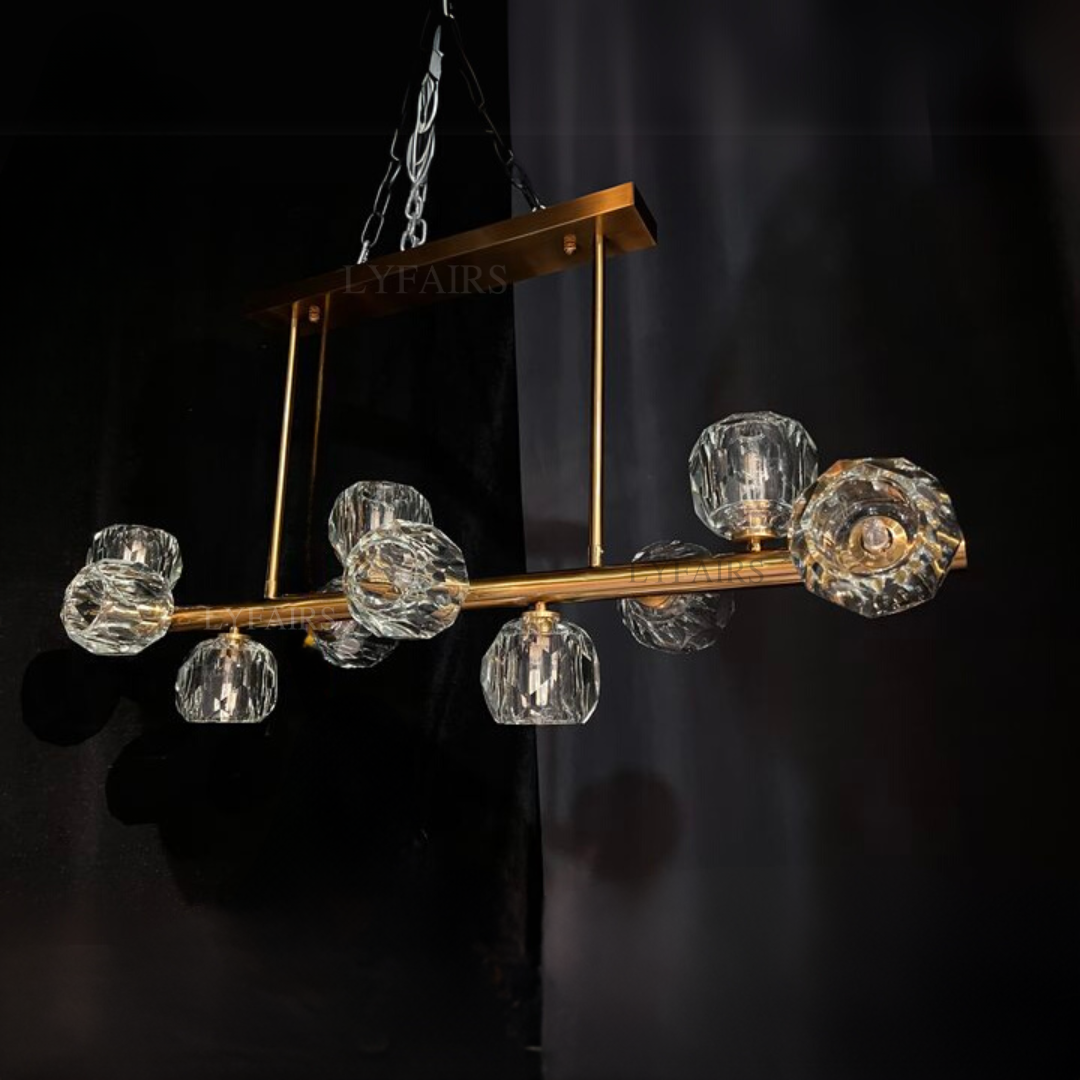 Luxury Pure Copper Chandelier K9 Crystal Dining Room Chandelier Modern Gold Ceiling Popular Molecular Bar
