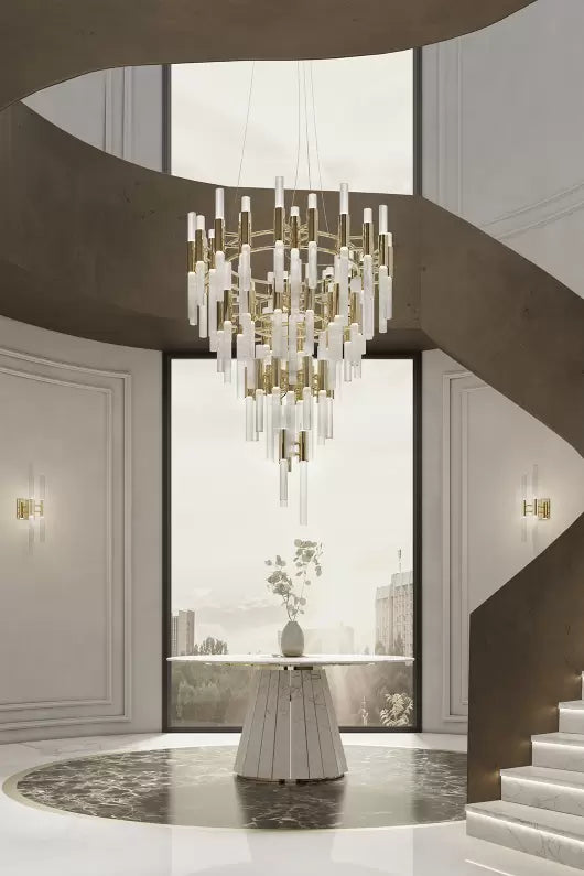 Post-Modern Simple Light Luxury 3-Tier Round Glass Tubes Chandelier
