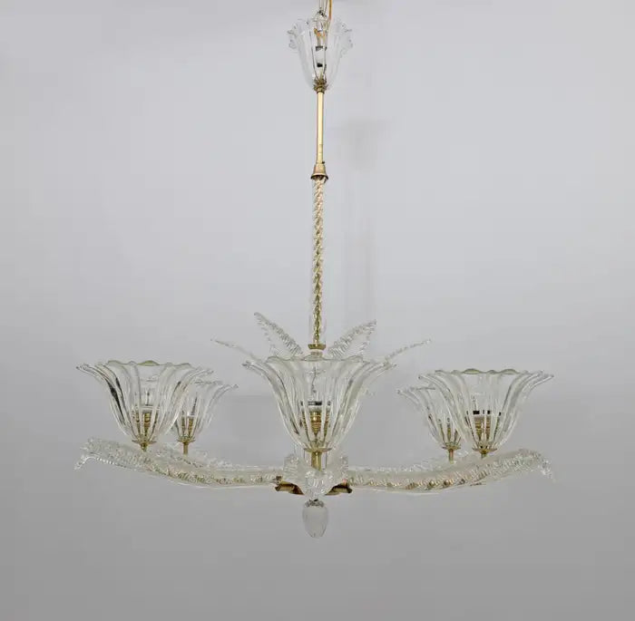 Vintage Italian 6-Arm Glass Chandelier for Low-Ceiling Bedroom / dining Room