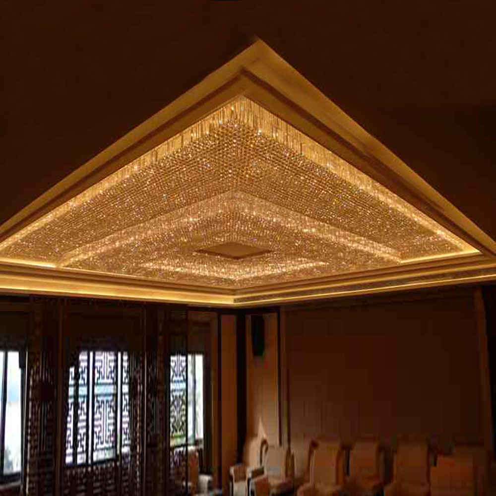 Large Square Golden Crystal Chandelier