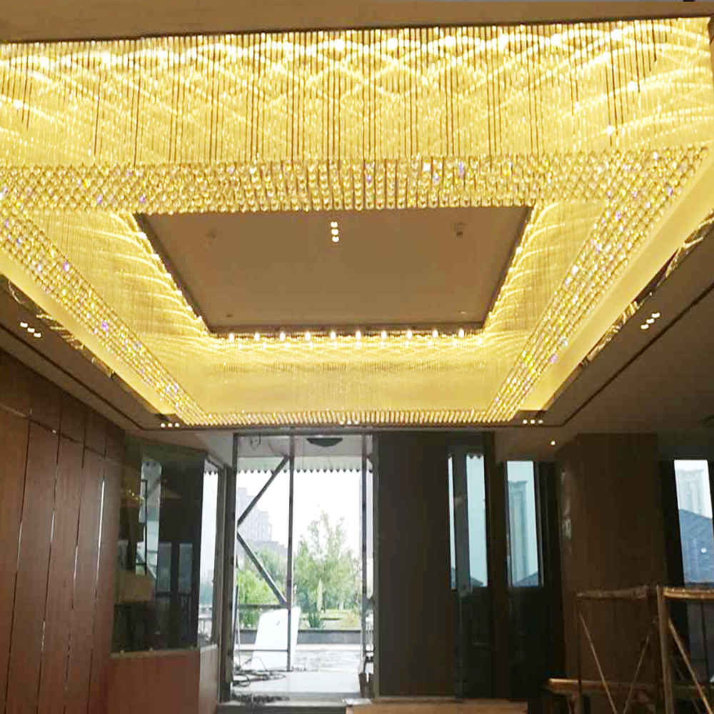 Large Square Golden Crystal Chandelier
