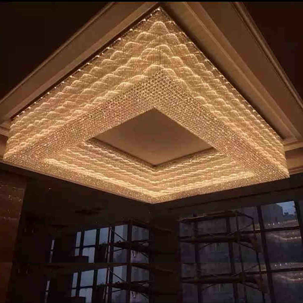 Large Square Golden Crystal Chandelier