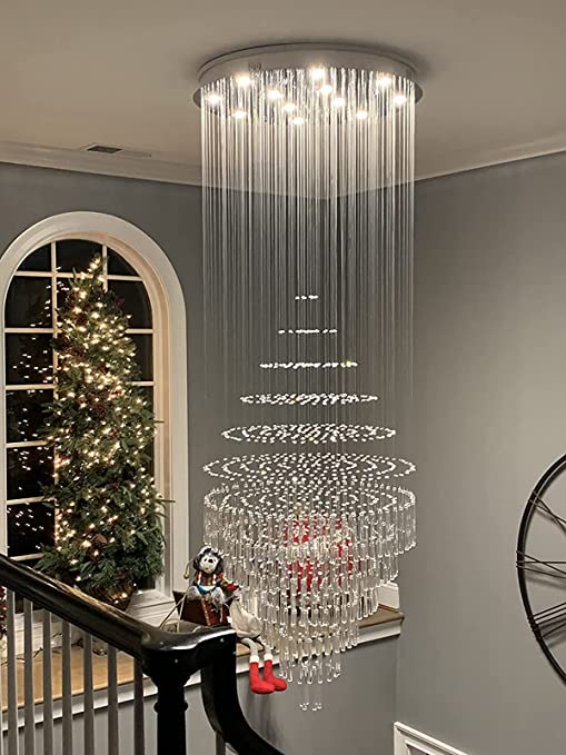 Large Foyer Crystal Chandelier Raindrop Crystal Flush Mount Ceiling Light for Entryway / Staircase