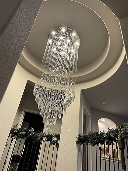 Large Foyer Crystal Chandelier Raindrop Crystal Flush Mount Ceiling Light for Entryway / Staircase