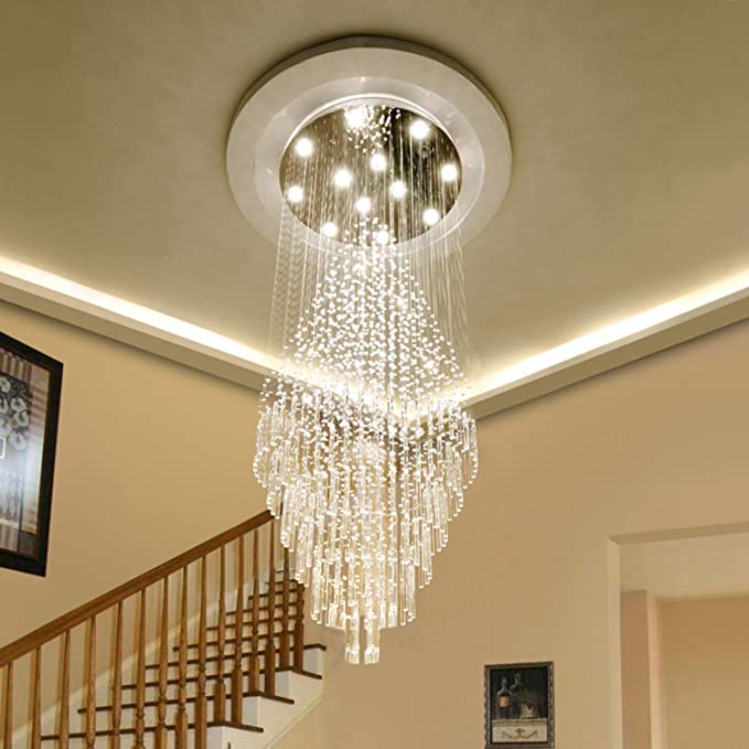 Large Foyer Crystal Chandelier Raindrop Crystal Flush Mount Ceiling Light for Entryway / Staircase