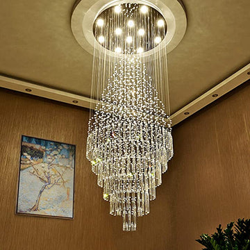 Large Foyer Crystal Chandelier Raindrop Crystal Flush Mount Ceiling Light for Entryway / Staircase