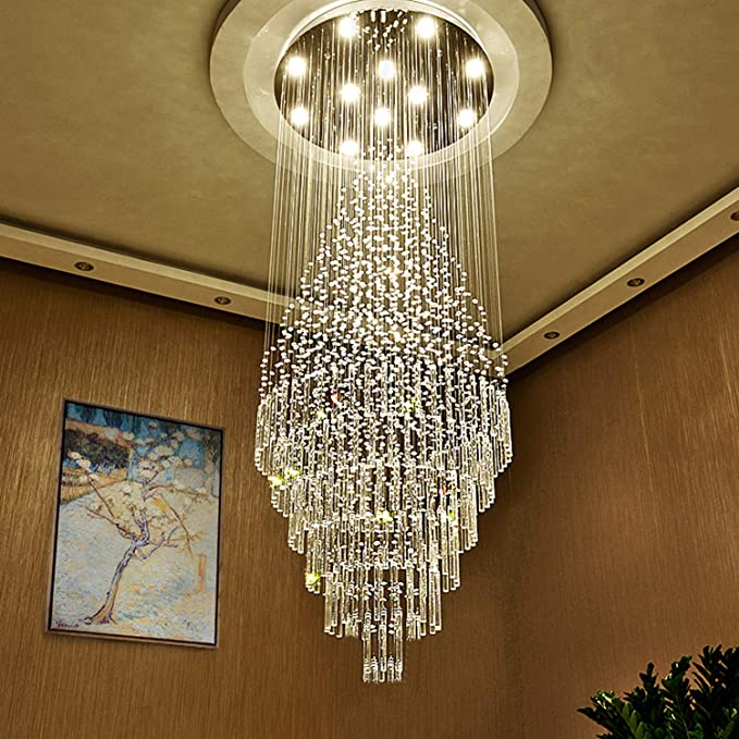 Large Foyer Crystal Chandelier Raindrop Crystal Flush Mount Ceiling Light for Entryway / Staircase