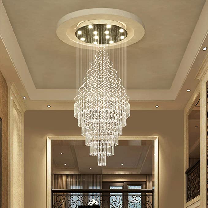 Large Foyer Crystal Chandelier Raindrop Crystal Flush Mount Ceiling Light for Entryway / Staircase
