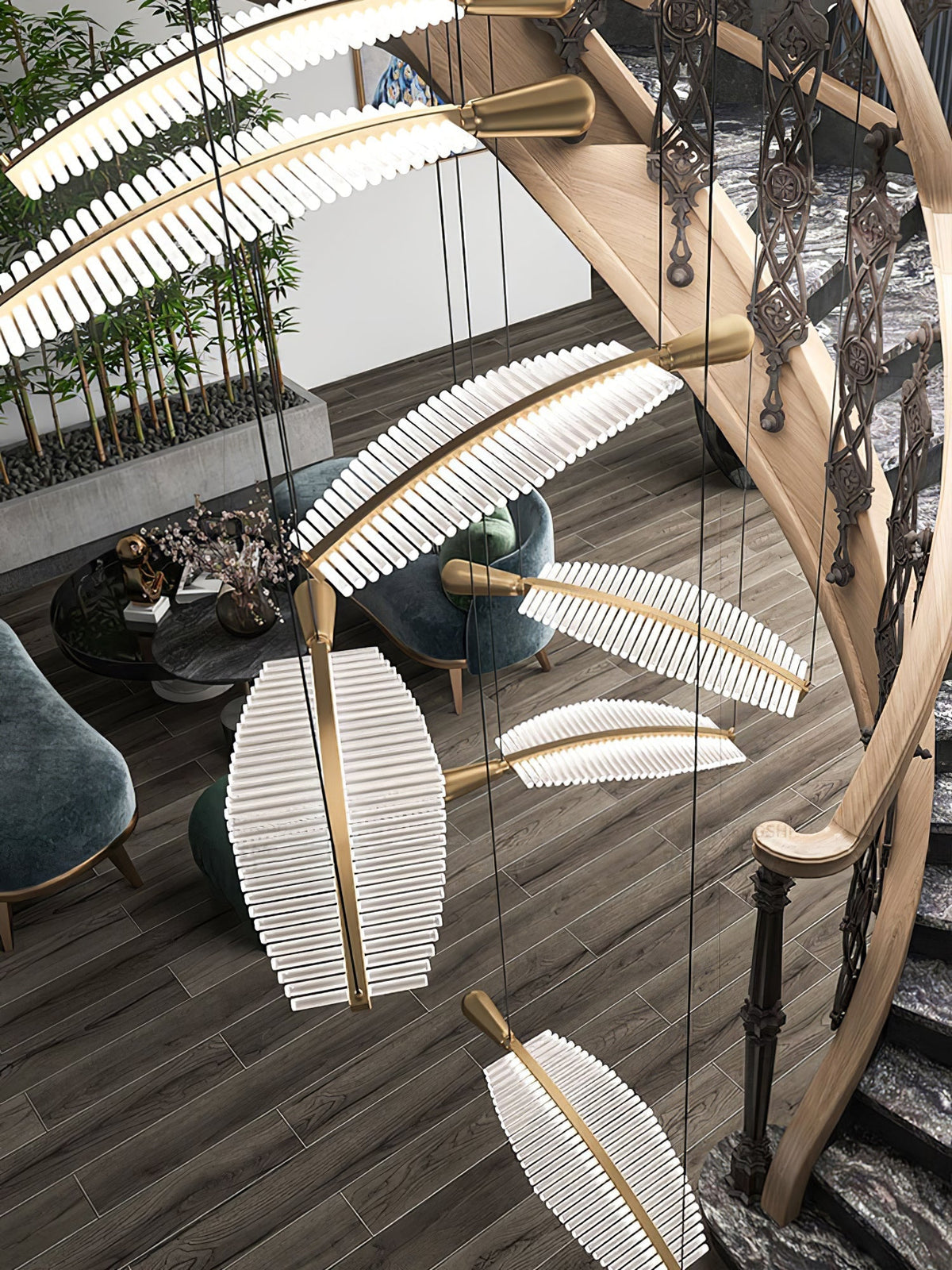 Leaf Crystal Spiral LED Chandelier