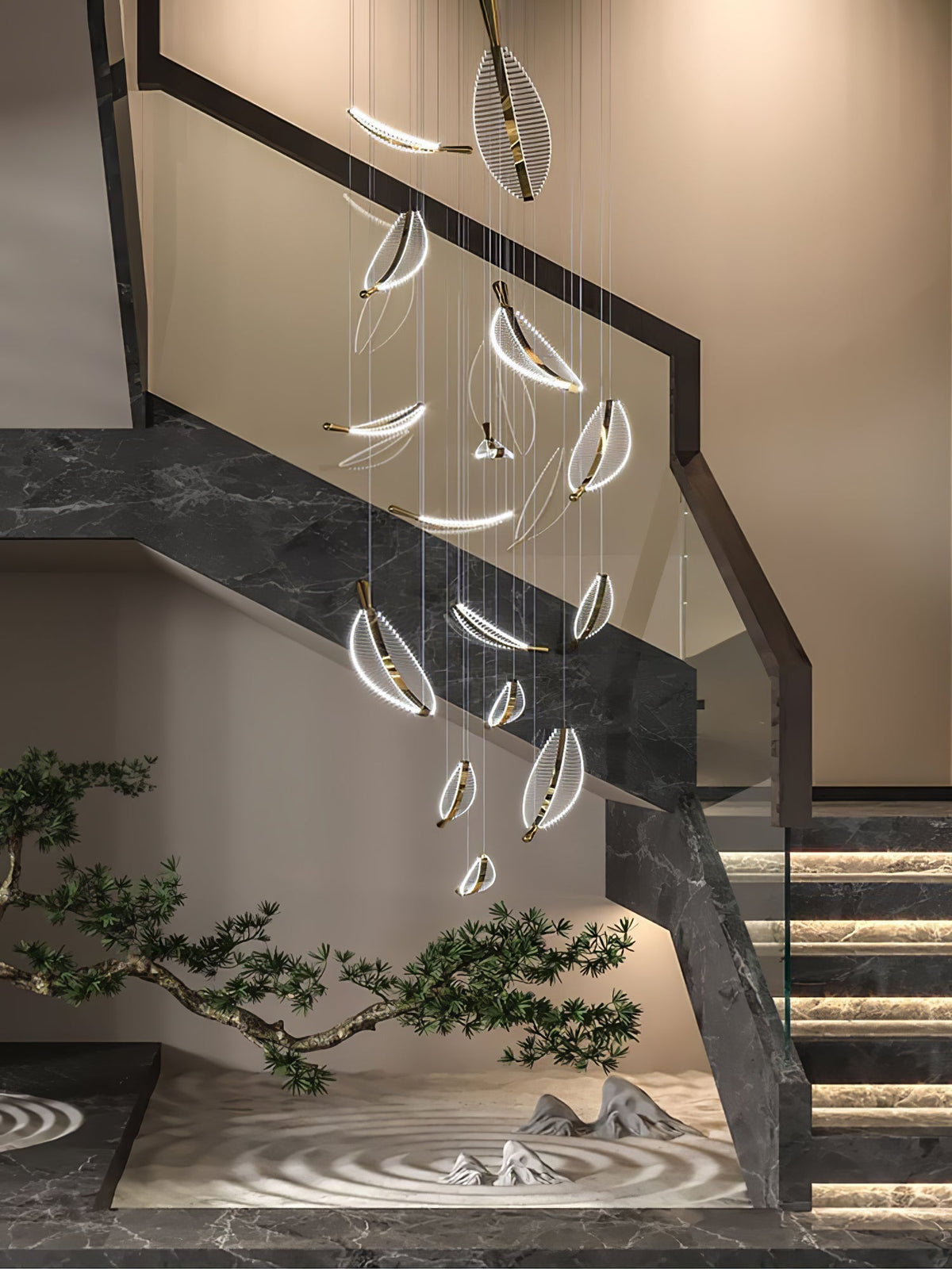 Leaf Crystal Spiral LED Chandelier