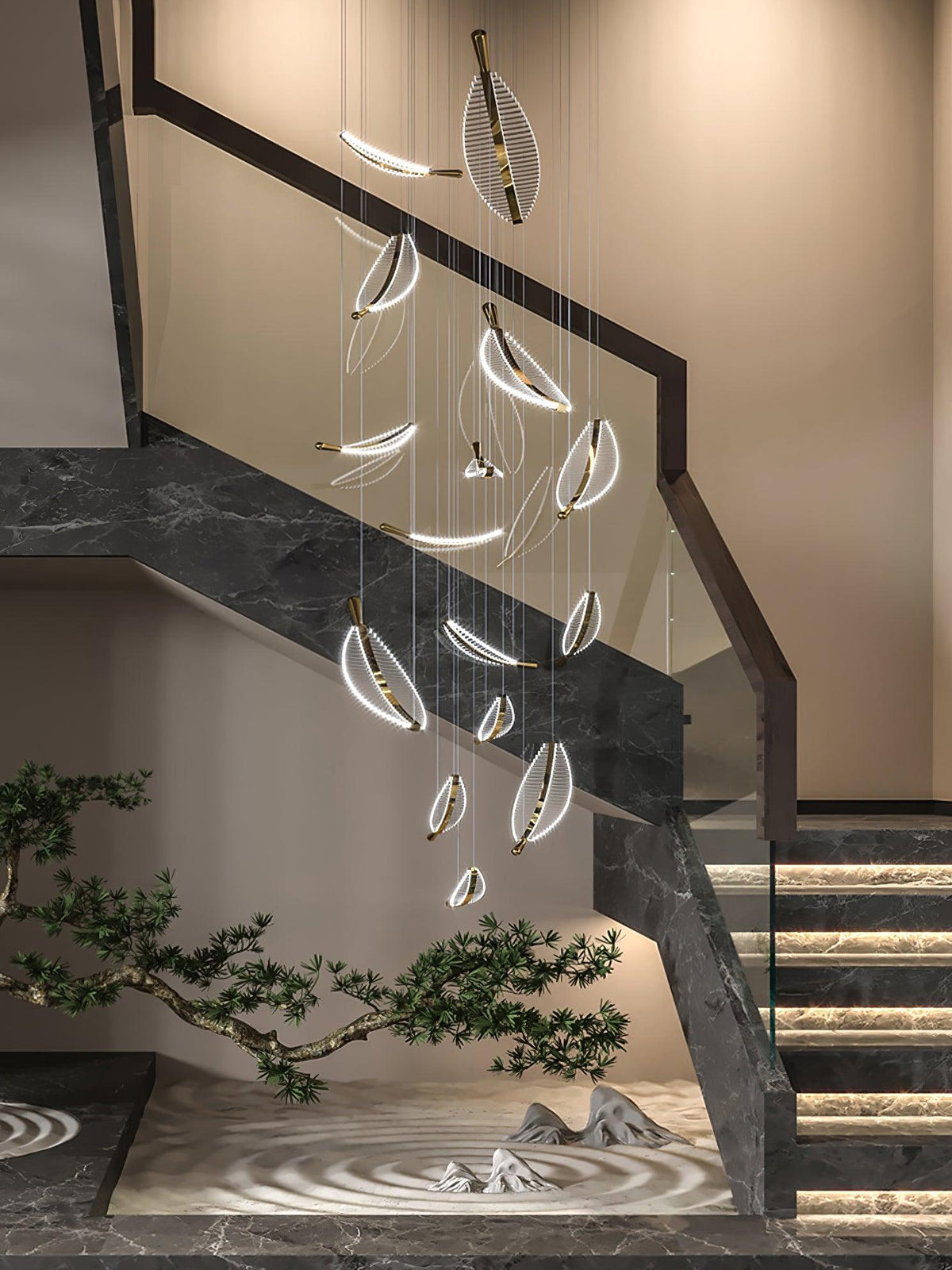 Leaf Crystal Spiral LED Chandelier