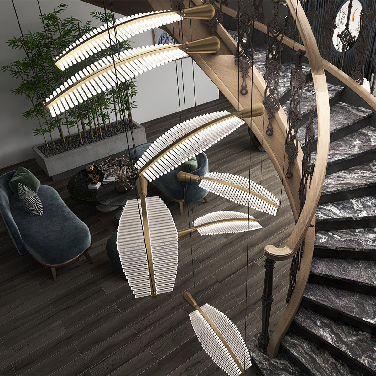 Leaf Crystal Spiral LED Chandelier
