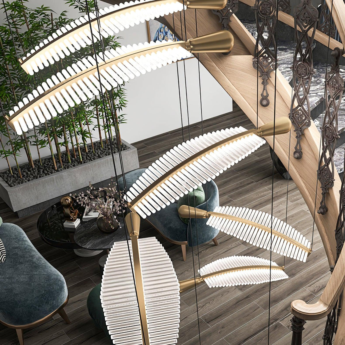Leaf Crystal Spiral LED Chandelier