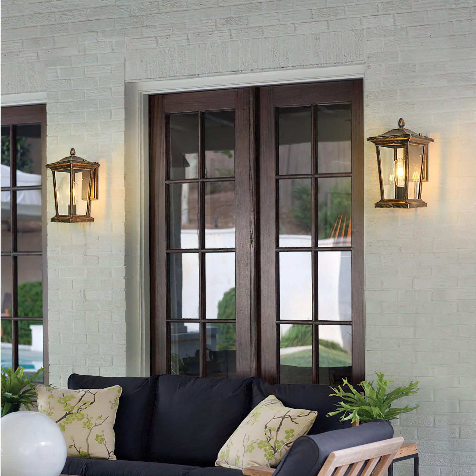 Lodge Birdcage Outdoor Wall Lamp Black Metal Clear Glass