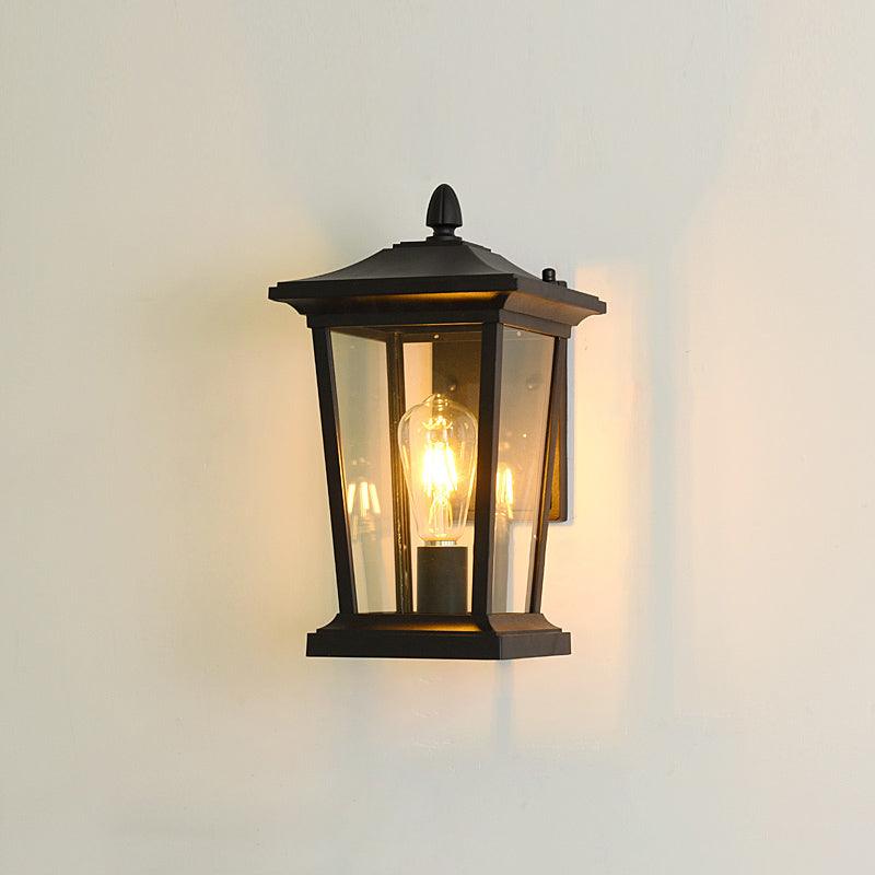 Lodge Birdcage Outdoor Wall Lamp Black Metal Clear Glass