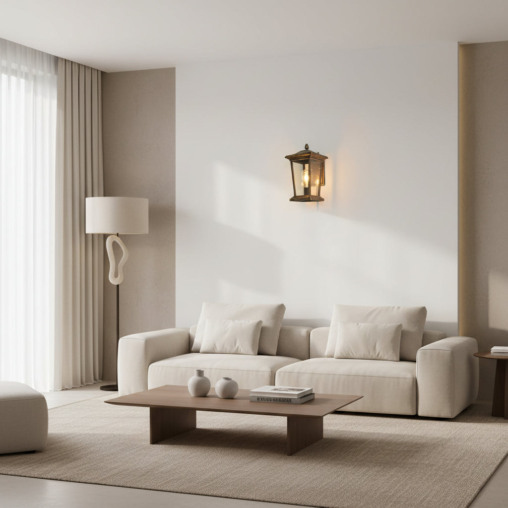 Lodge Birdcage Outdoor Wall Lamp Black Metal Clear Glass