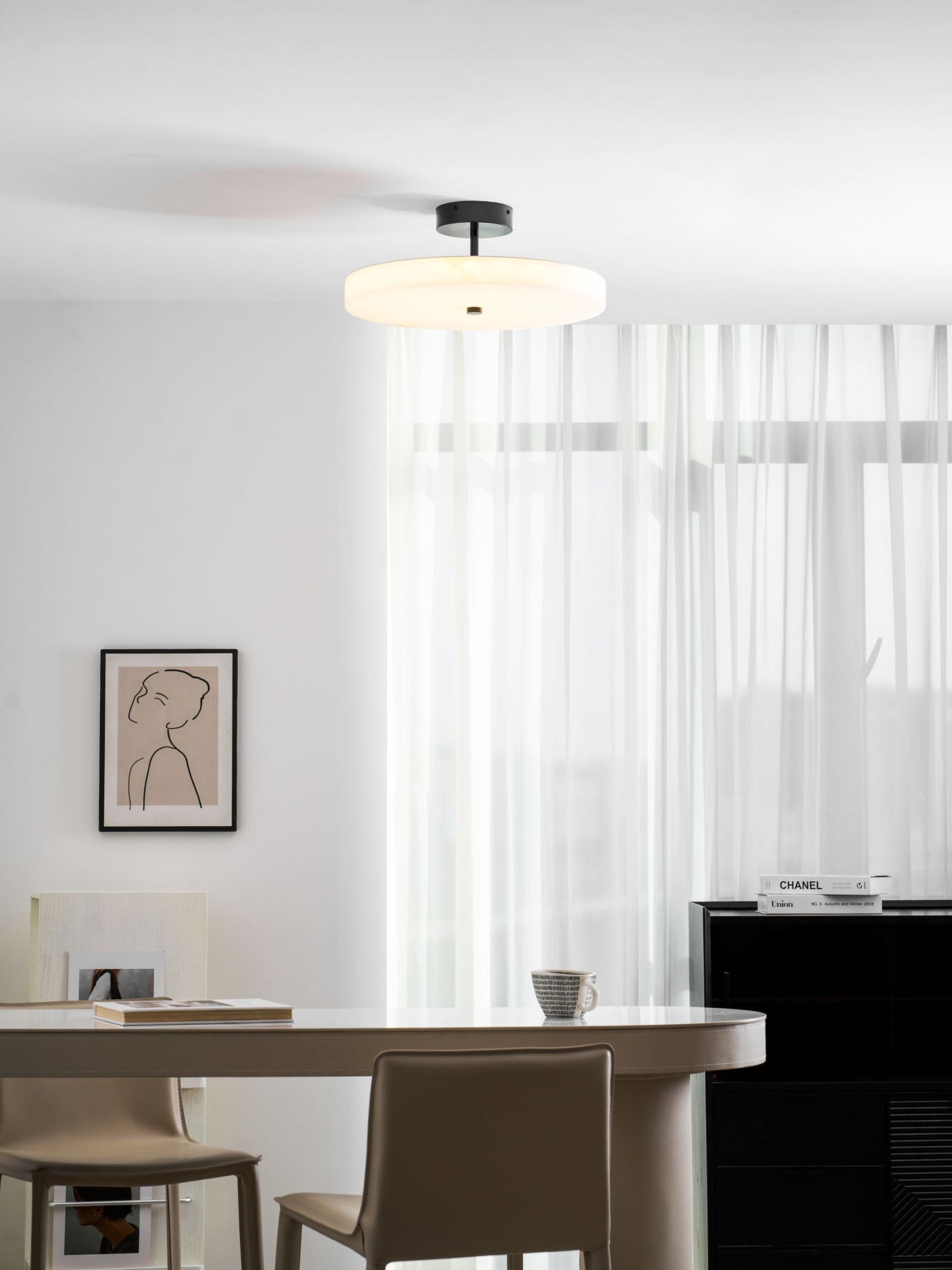 Luma Linen Drum Ceiling Light - Vakkerlight