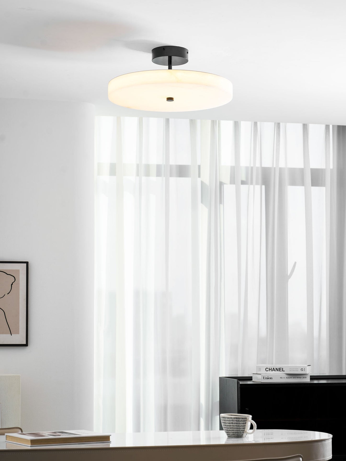 Luma Linen Drum Ceiling Light - Vakkerlight