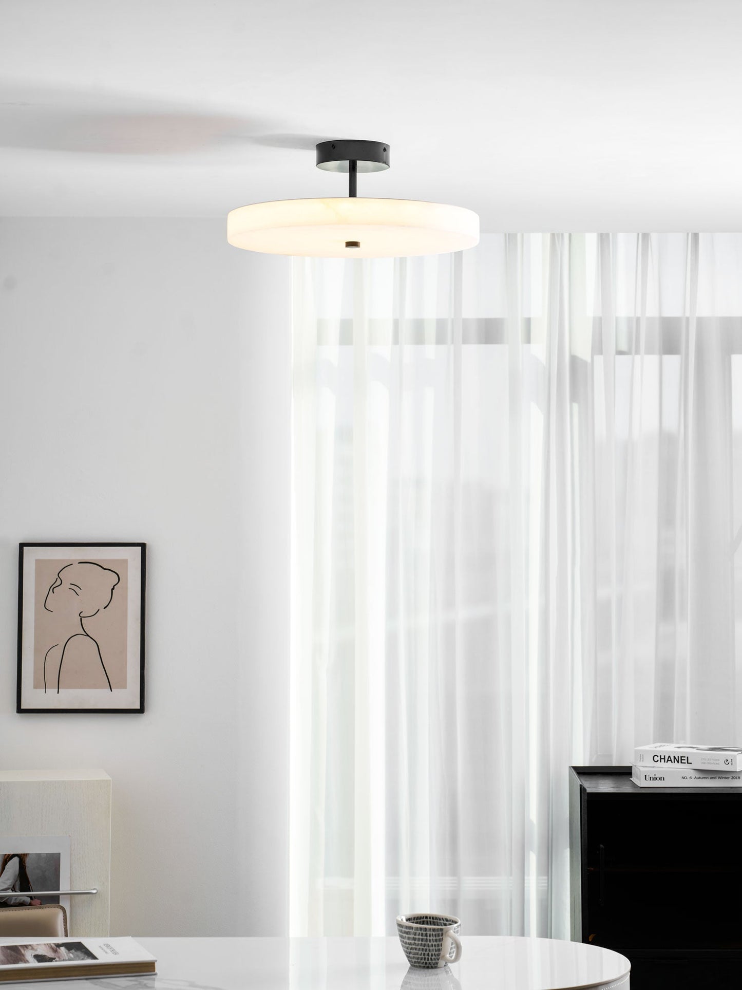 Luma Linen Drum Ceiling Light - Vakkerlight