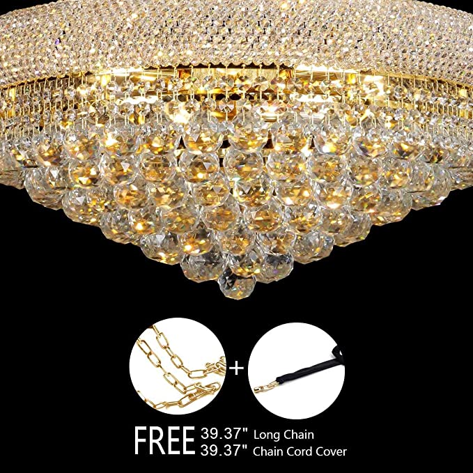 Luxury Empire Foyer K9 Crystal Chandelier Affordable Pendant Ceiling Light in Gold / Chrome Finish