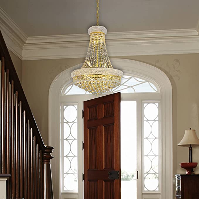 Luxury Empire Foyer K9 Crystal Chandelier Affordable Pendant Ceiling Light in Gold / Chrome Finish