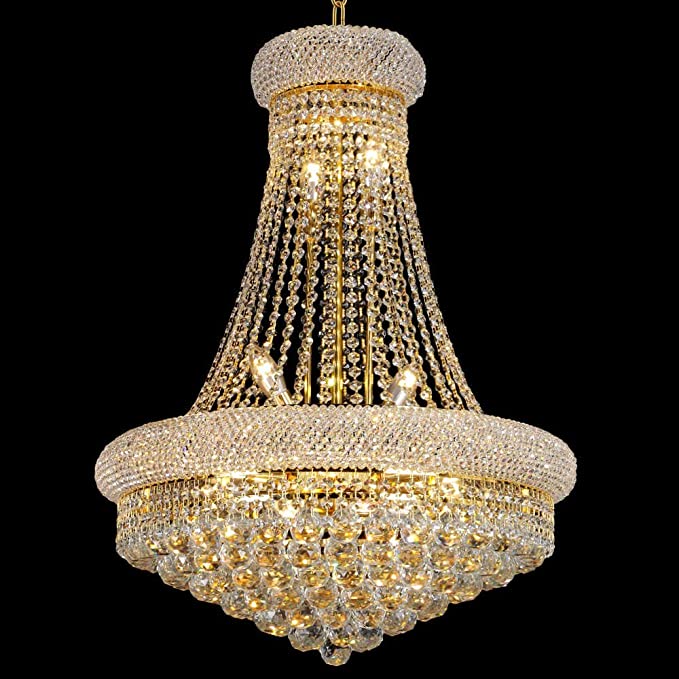 Luxury Empire Foyer K9 Crystal Chandelier Affordable Pendant Ceiling Light in Gold / Chrome Finish