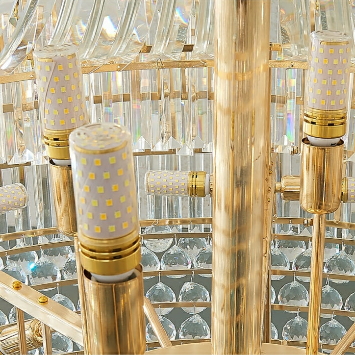 Golden Era Grand Cascade Crystal Chandelier with K9 Clear Crystals and Metal Finish for High Ceilings