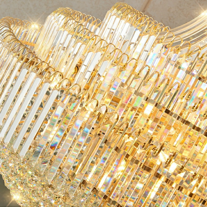 Golden Era Grand Cascade Crystal Chandelier with K9 Clear Crystals and Metal Finish for High Ceilings