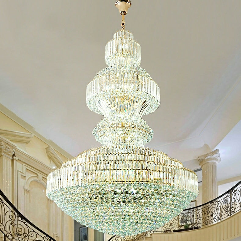 Golden Era Grand Cascade Crystal Chandelier with K9 Clear Crystals and Metal Finish for High Ceilings