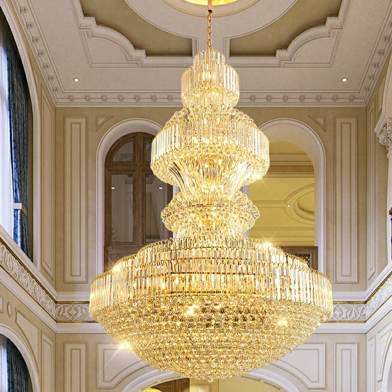 Golden Era Grand Cascade Crystal Chandelier with K9 Clear Crystals and Metal Finish for High Ceilings