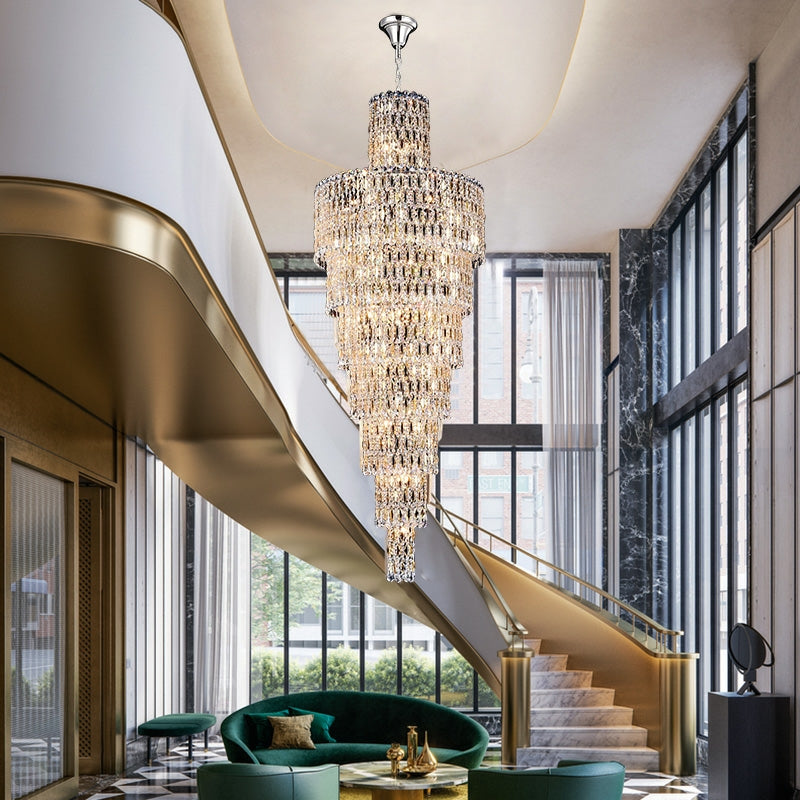 Luxury Large Crystal Chandelier for Hight Ceiling Living Room Long Staircase Light