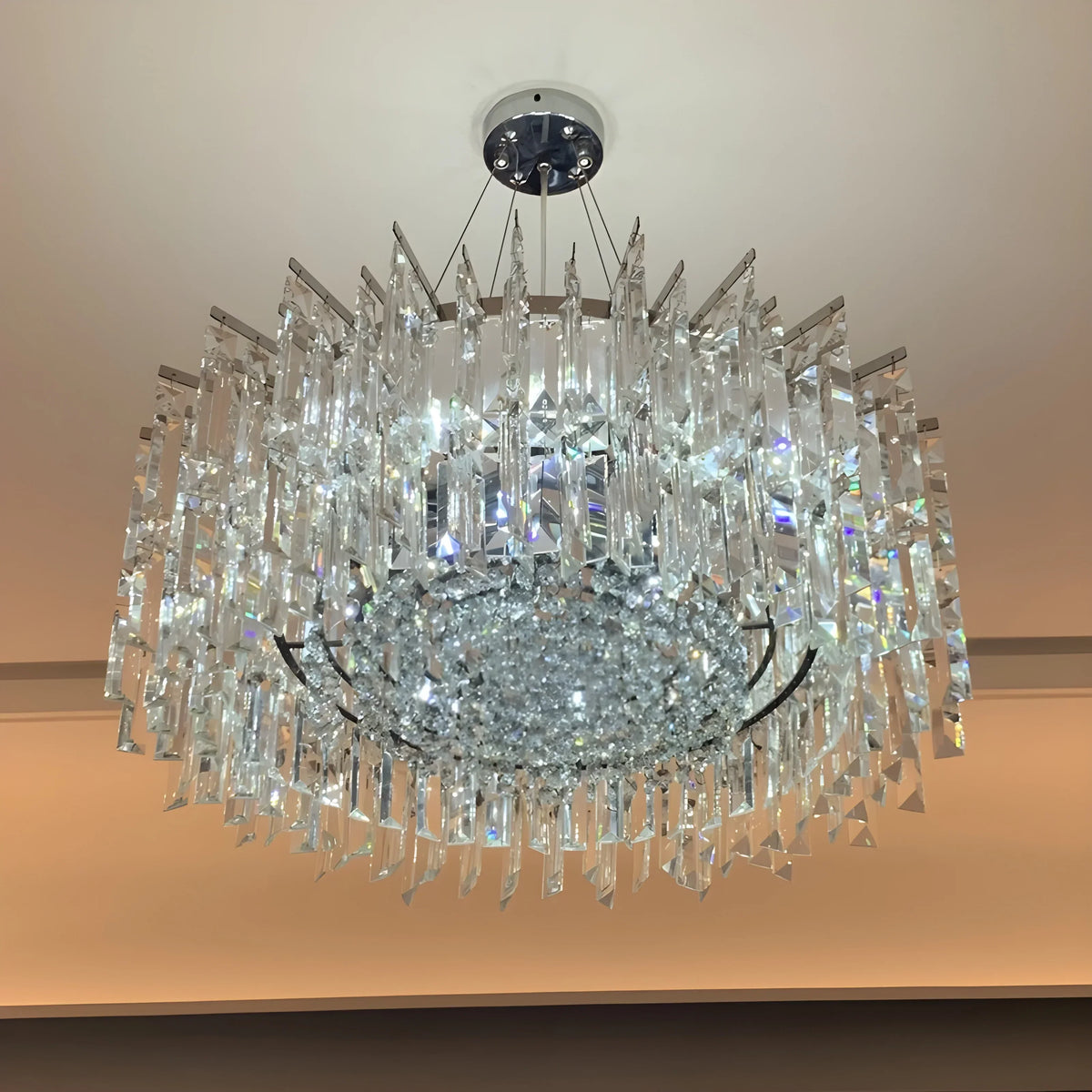 Chrome Silver Stylish Round Crystal Chandelier Modern Ceiling Pendant Light for Living Room / Bedroom