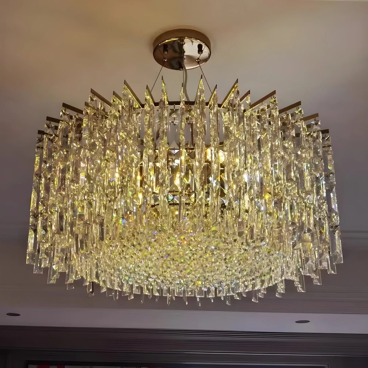 Chrome Silver Stylish Round Crystal Chandelier Modern Ceiling Pendant Light for Living Room / Bedroom