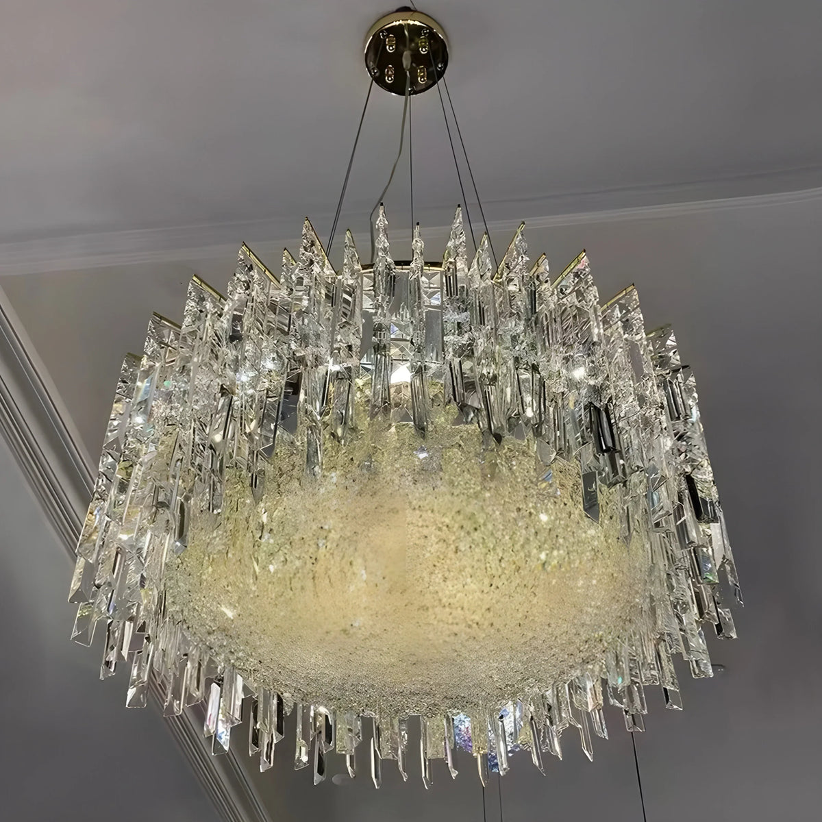 Chrome Silver Stylish Round Crystal Chandelier Modern Ceiling Pendant Light for Living Room / Bedroom