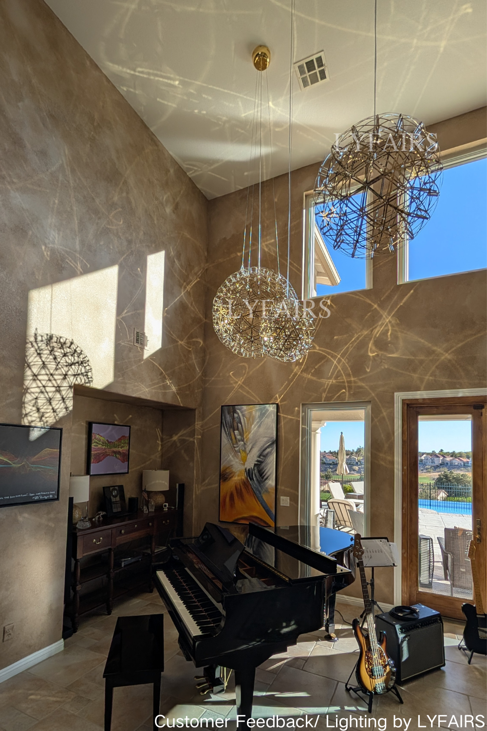 Round Starry Sky Chandelier Light Fire Ball Ceiling Lighting for Living Room / cottage / high-Ceiling