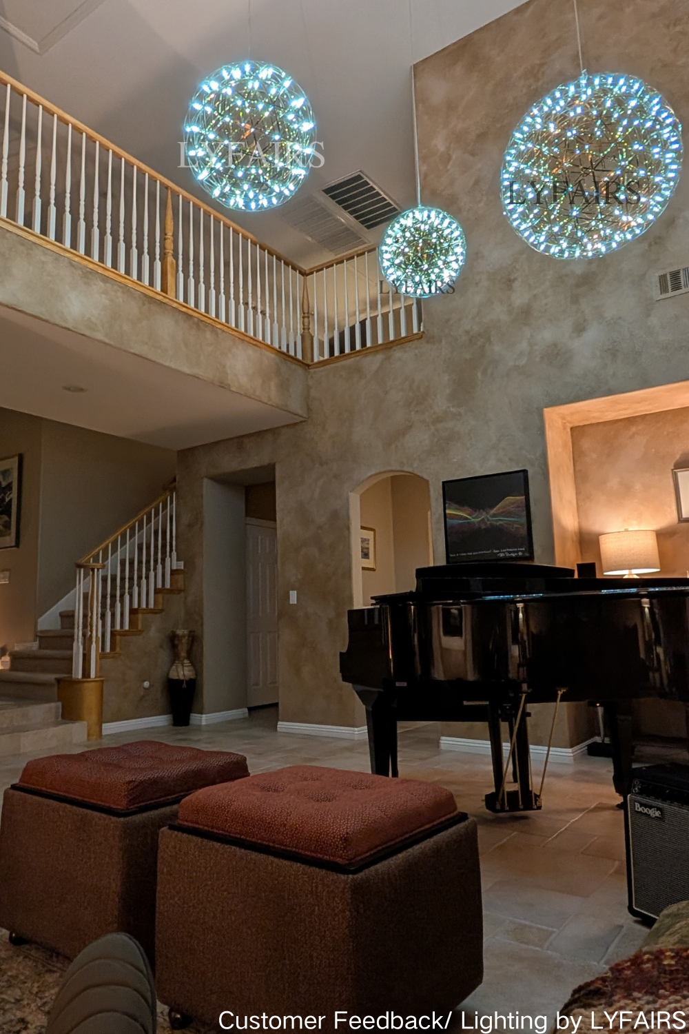 Round Starry Sky Chandelier Light Fire Ball Ceiling Lighting for Living Room / cottage / high-Ceiling