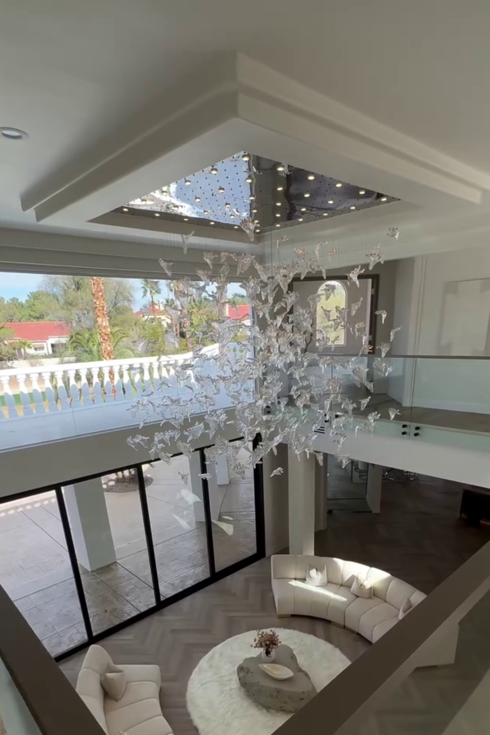 Modern Floating Maple Glass Chandelier with Square Canopy for High-Ceiling