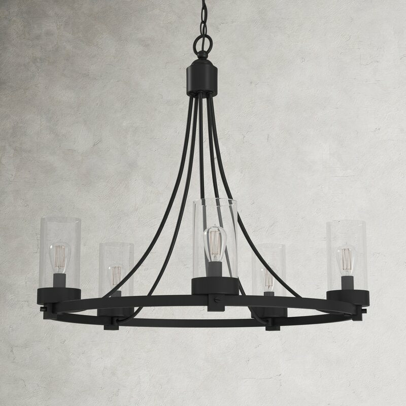 Matte Black / Chrome Farmhouse Chandeliers 5-Light Wagon Wheel North American Traditional Patio Ceiling Lights