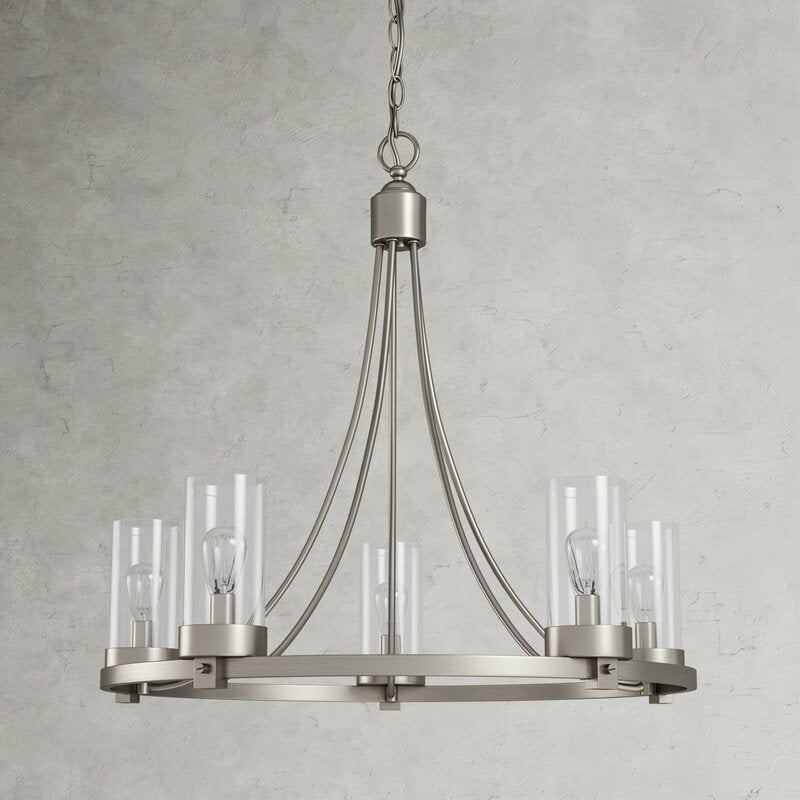 Matte Black / Chrome Farmhouse Chandeliers 5-Light Wagon Wheel North American Traditional Patio Ceiling Lights
