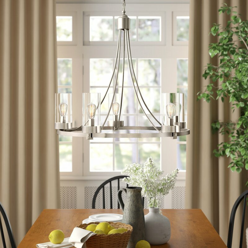 Matte Black / Chrome Farmhouse Chandeliers 5-Light Wagon Wheel North American Traditional Patio Ceiling Lights