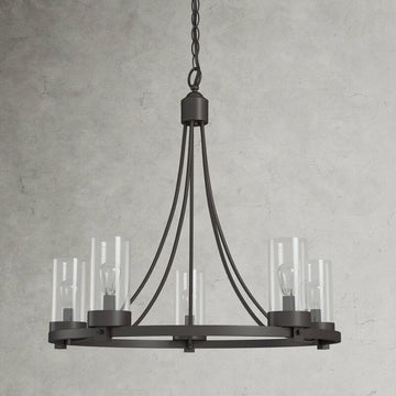 Matte Black / Chrome Farmhouse Chandeliers 5-Light Wagon Wheel North American Traditional Patio Ceiling Lights