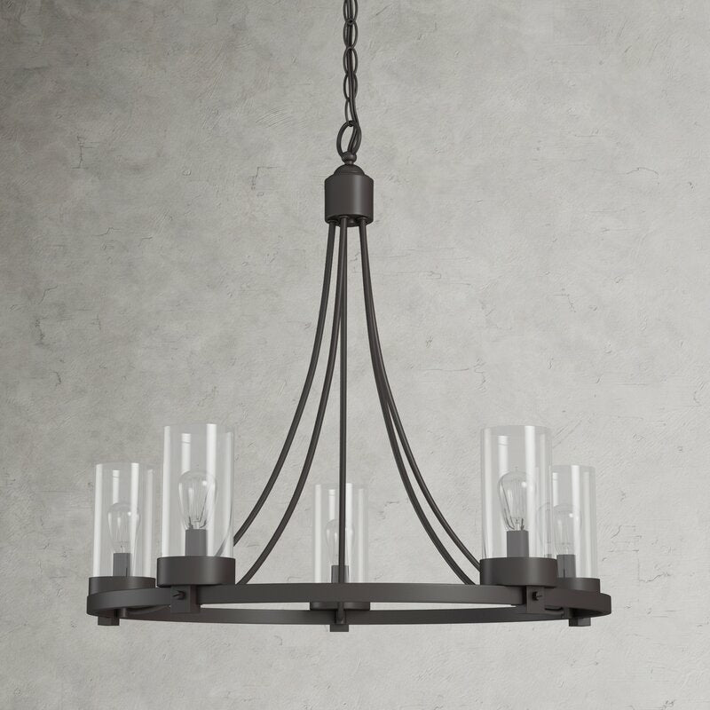Matte Black / Chrome Farmhouse Chandeliers 5-Light Wagon Wheel North American Traditional Patio Ceiling Lights
