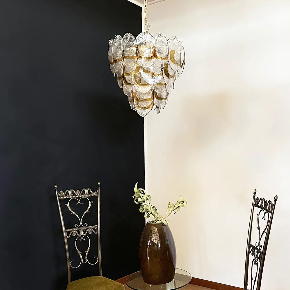 Mazzega Murano Transparent Amber Glasses Chandelier