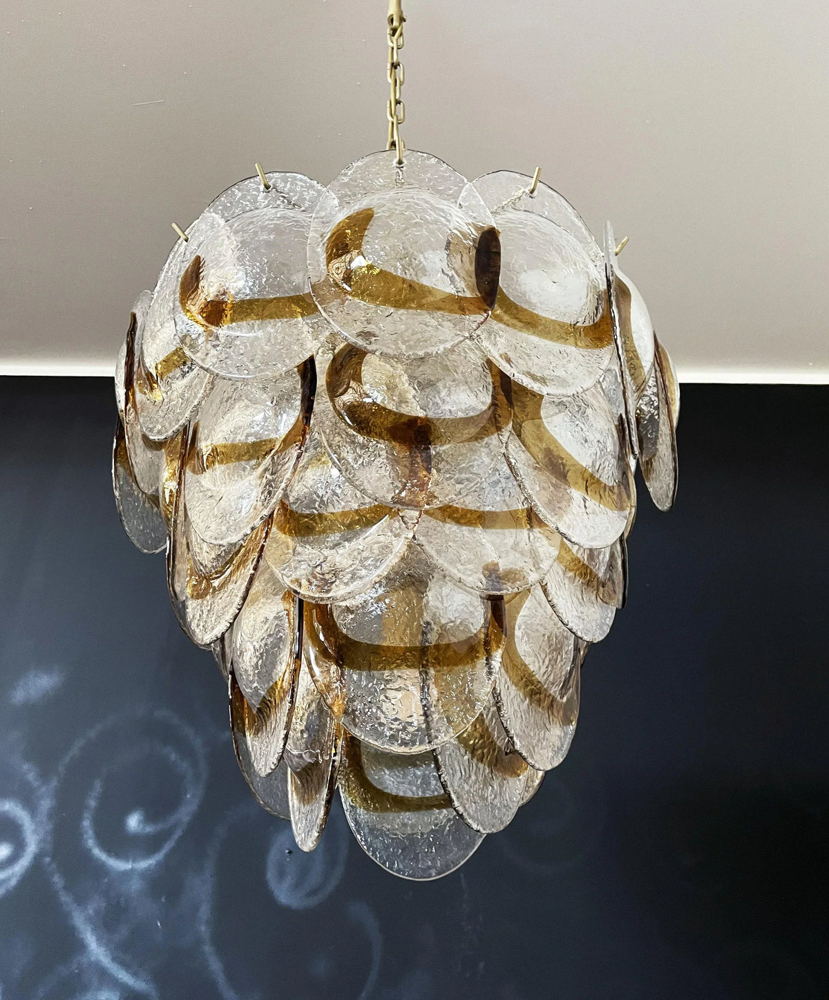 Mazzega Murano Transparent Amber Glasses Chandelier
