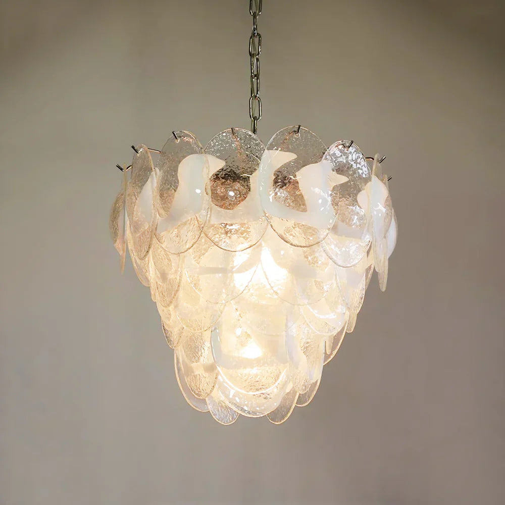 Mazzega Murano Transparent White Glasses Chandelier