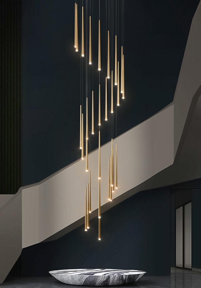 Minimalism Foyer Staircase Chandelier Ceiling Pendant Lighting for Living Room Entryway in Gold / Black Finish